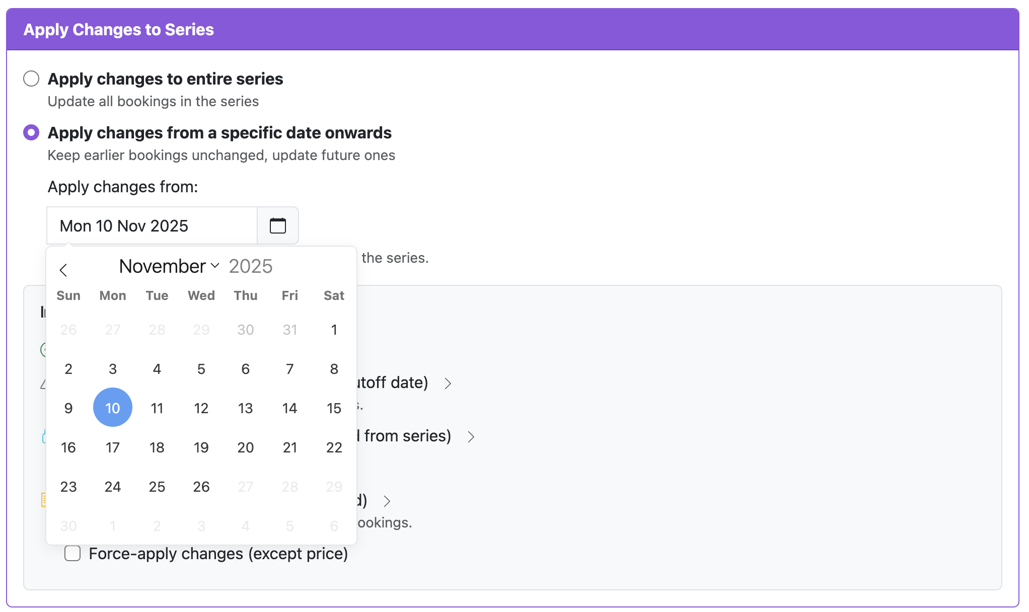 Update scope radio buttons with "from date" date picker