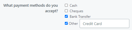 Payment methods checkboxes