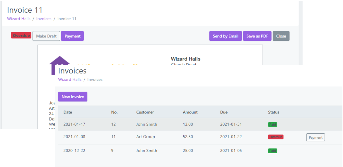 Displaying an invoice